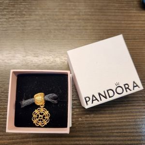 Pandora 14K Gold Dogwood Dangle Clip w/black diamond 750812DB rare retired